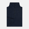 View 4 of product The Turnbull & Asser Navy Melange Half-Zip Cashmere Jumper features long sleeves, a high collar, and a half-zip front, showcased on a plain white background.