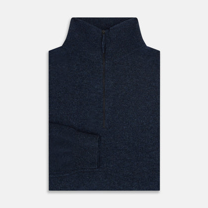 Navy Melange Half-Zip Cashmere Jumper Image 3
