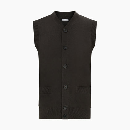 Dark Brown Cashmere Sleeveless Cardigan Image 3