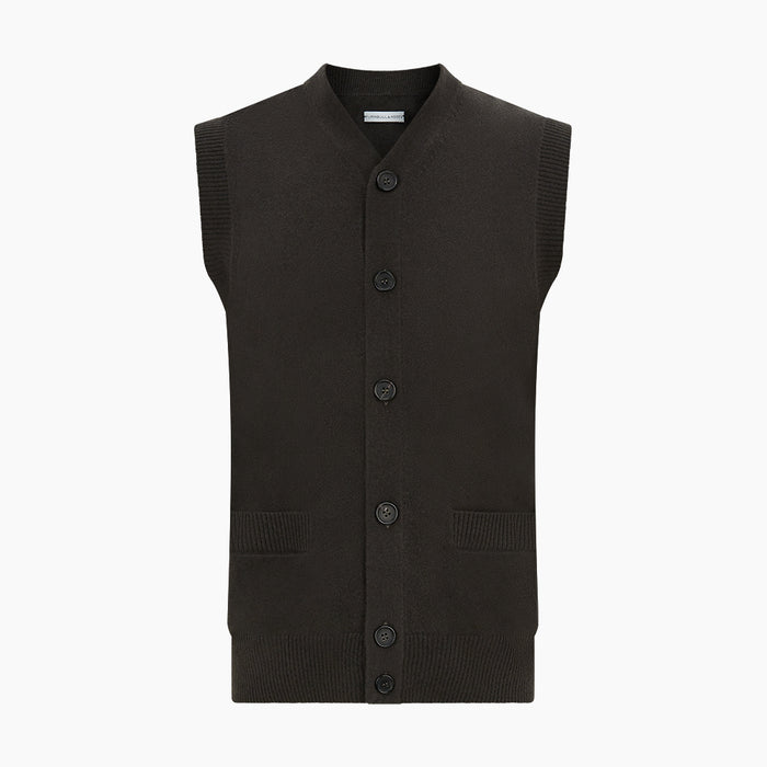 Dark Brown Cashmere Sleeveless Cardigan Image 3