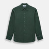 View 1 of product The Forest Green Linen Westminster Shirt by Turnbull & Asser features long sleeves, a Turnbull collar, and a button-up design, shown laid flat on a white background.