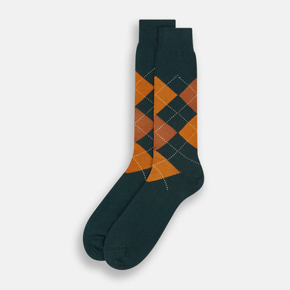 Forest Green Wool Check Mid-Length Socks Image 1