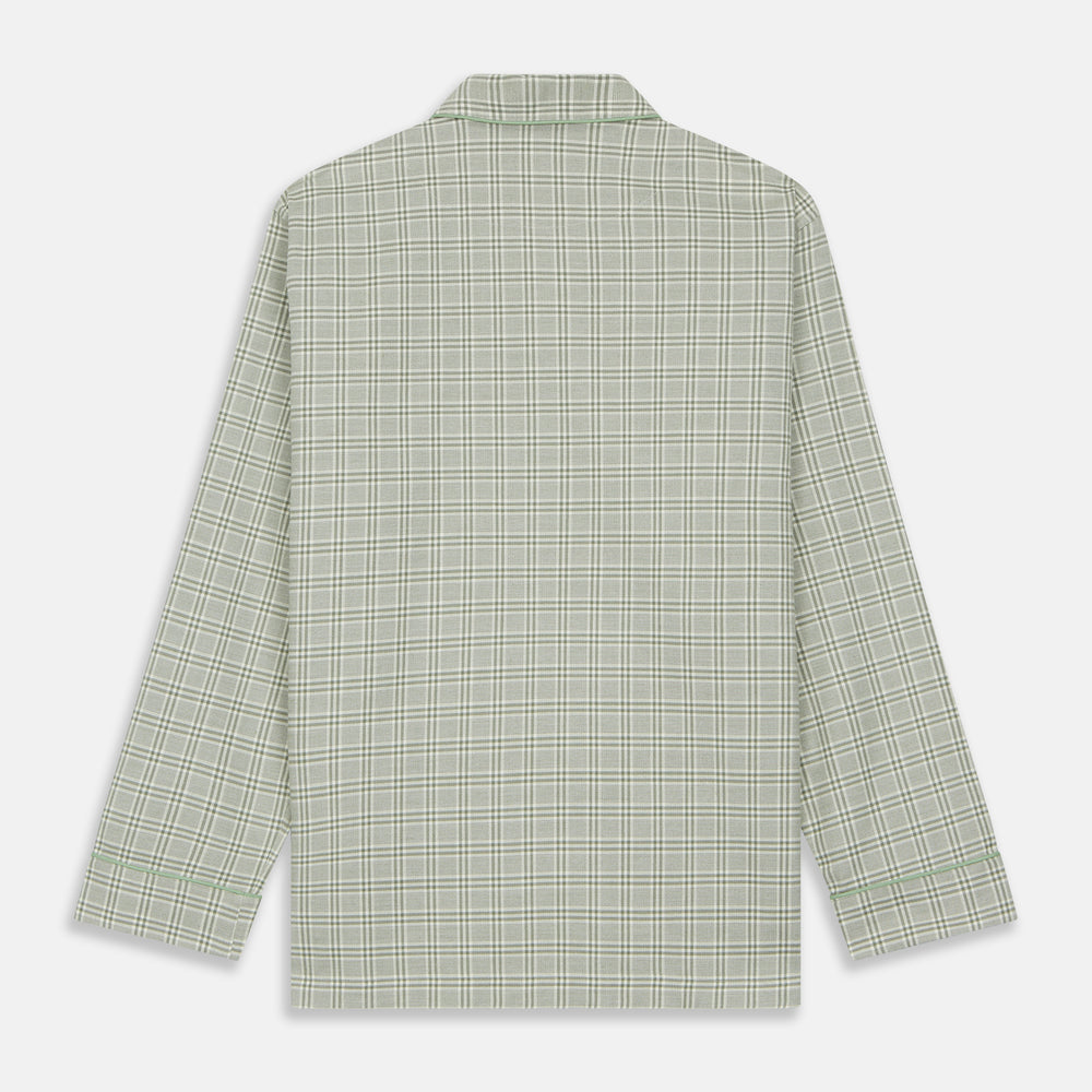 The Turnbull & Asser Green Check Modern Cotton Pyjama Set features a contemporary fit in white and green plaid, made from thicker cotton for added comfort.