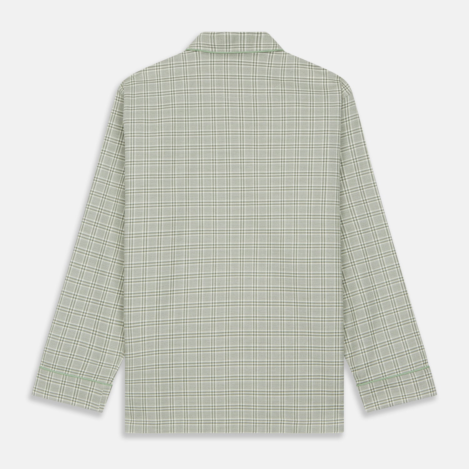 View 7 of product The Turnbull & Asser Green Check Modern Cotton Pyjama Set features a contemporary fit in white and green plaid, made from thicker cotton for added comfort.