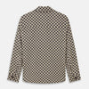 View 4 of product The Turnbull & Asser Black Gingham Check Wool Blend Somerset Overshirt features long sleeves, two chest flap pockets with buttons, and a black-and-beige check pattern. Shown laid flat on a white background; ideal as transitional outerwear.