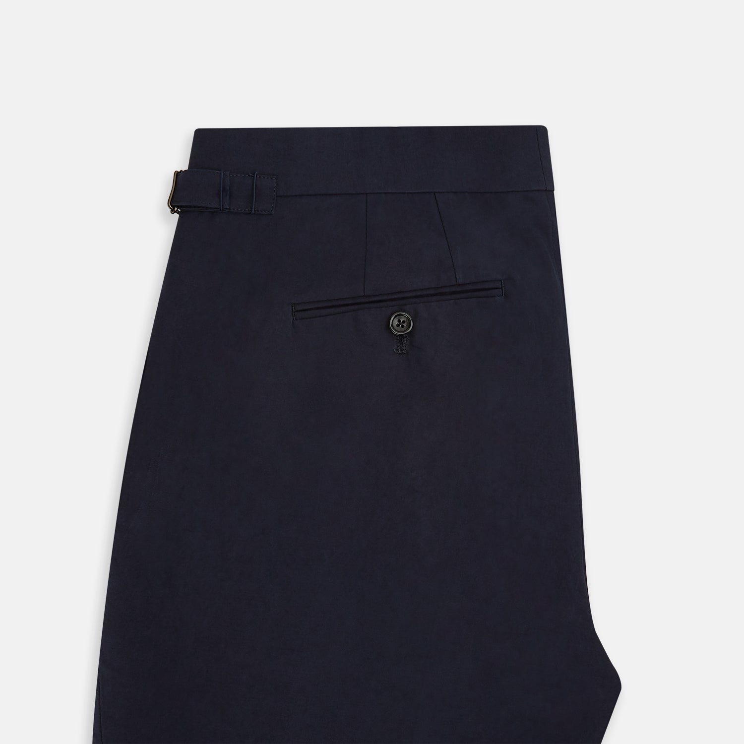 View 13 of product Turnbull & Asser Navy Linen Henry Trousers feature a button closure and pressed front creases, ideal as formal navy trousers, and are shown against a plain white background.
