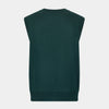 View 3 of product The Turnbull & Asser Petrol Green Fine Merino V-Neck Sleeveless Cardigan features two front pockets, a button-up design, and is shown against a plain white background.