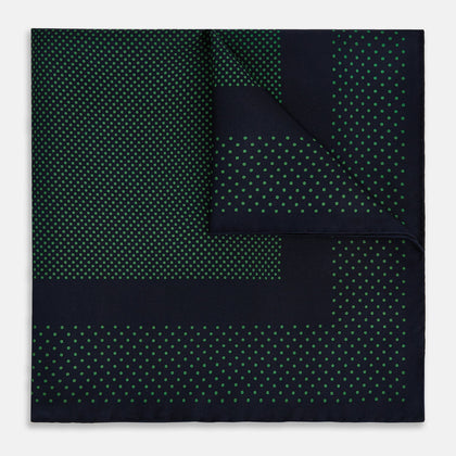 Navy and Green Dot Silk Pocket Square