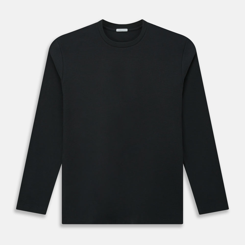 The Turnbull & Asser Charcoal Long-Sleeve T-shirt, featuring a classic crew neck, is displayed flat on a white background, showcasing its versatile style for men's fashion.