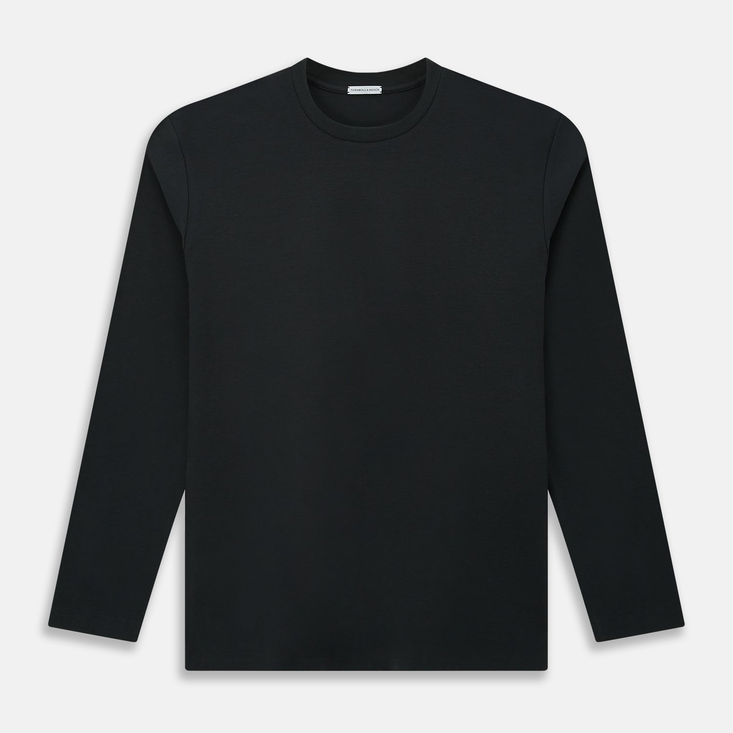 View 1 of product The Turnbull & Asser Charcoal Long-Sleeve T-shirt, featuring a classic crew neck, is displayed flat on a white background, showcasing its versatile style for men's fashion.