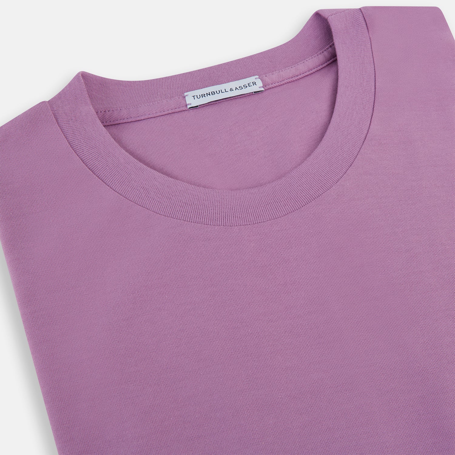 View 2 of product The Turnbull & Asser Mulberry Short-Sleeve T-shirt, shown on a white background, features a crew neck and clean lavender design with no logos or patterns, making it an ideal choice for everyday wear.