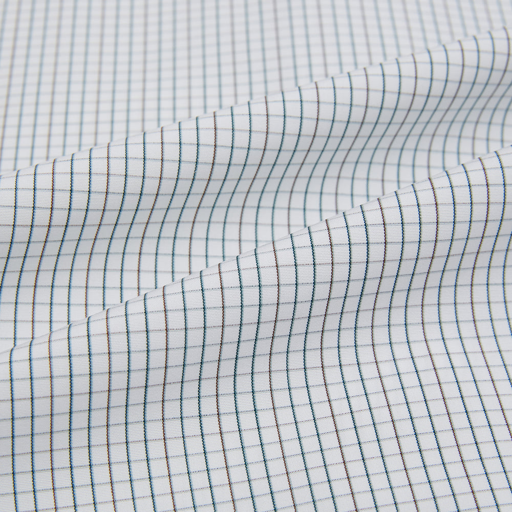 A Forest Melange and Red Graph Check Mayfair Shirt by Turnbull & Asser, featuring a classic T&A collar, button-down front, and buttoned cuffs, crafted from fine Italian cotton and shown on a plain white background.