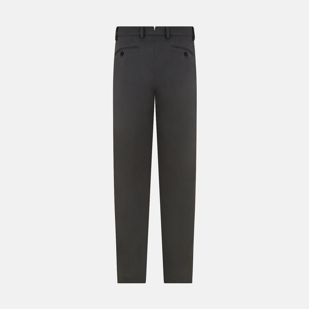 The Grey Henry B Trousers by Turnbull & Asser are straight-leg, feature belt loops, front pockets, a flat front, and are crafted from premium Italian cotton. Shown against a plain white background.