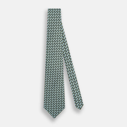 Light Blue and Chartreuse Lemon Weave Patterned Silk Tie Image 1