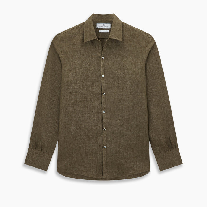 Olive Linen Windsor Shirt Image 8
