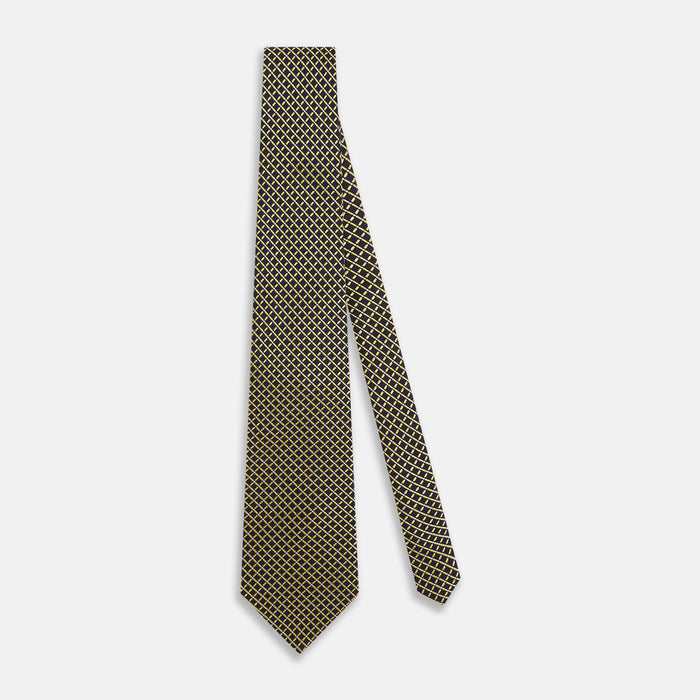 Yellow and Navy Diamond Silk Tie Image 1