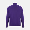 View 3 of product The Turnbull & Asser Purple Fine Merino High Neck Jumper is shown on a white background, featuring a plain, long-sleeved design that highlights the classic elegance of Italian knitwear.
