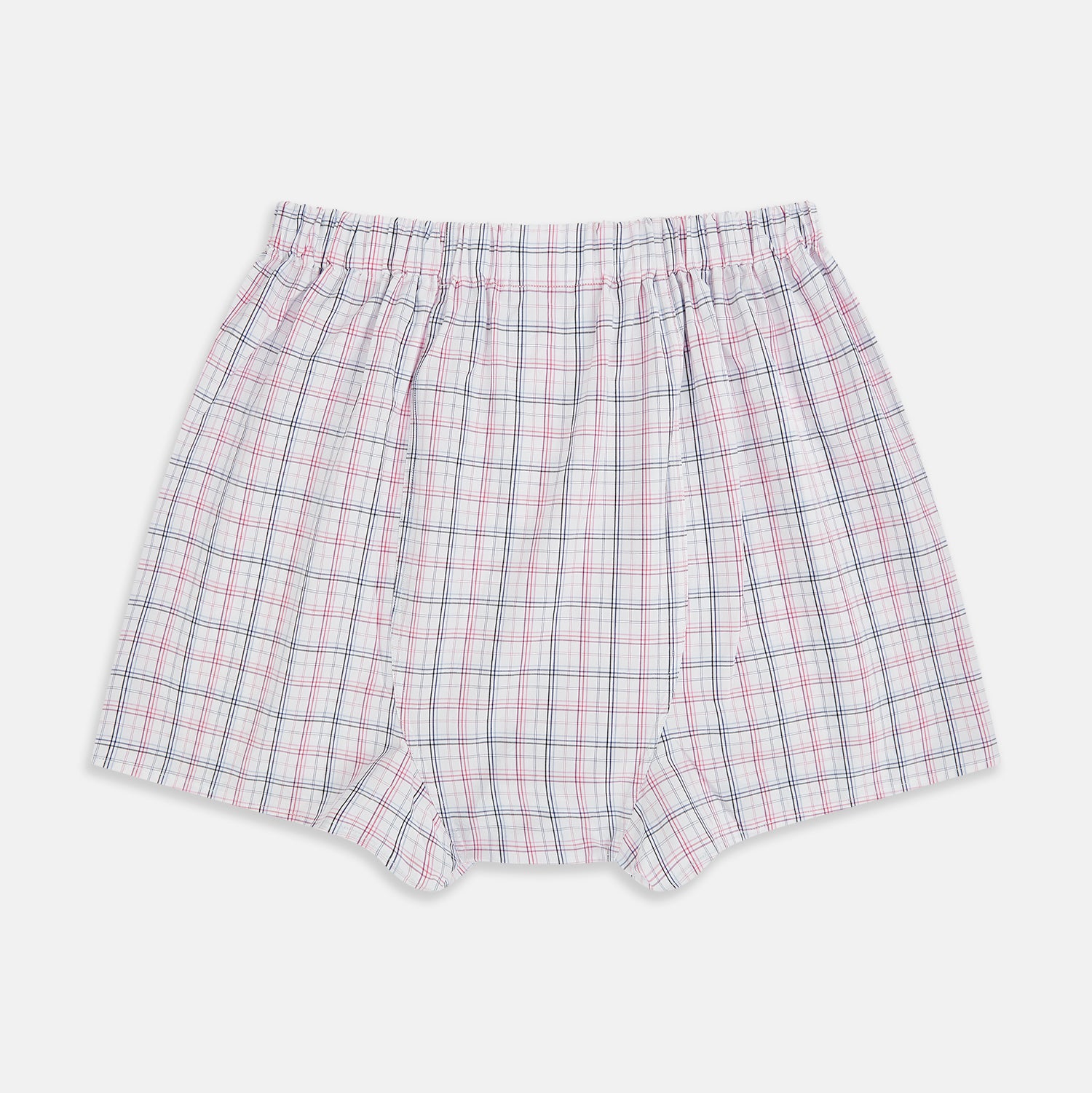 View 2 of product Turnbull & Asser Pink Multi Graph Check Godfrey Boxer Shorts are men's designer boxers with an elastic waistband and multi-color plaid, crafted for comfort and shown laid flat on a white background.