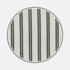 View 1 of product A close-up of Turnbull & Asser's Green Stripe Cotton Fabric, featuring evenly spaced vertical dark green and thin black stripes on white, framed by a gray circular border.