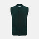 Turnbull & Asser’s Forest Green Merino V-Neck Sleeveless Cardigan features ribbed trim, button-down front, and two front pockets—ideal for the discerning gentleman. Shown on a plain white background.