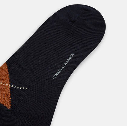 Navy/Green/Orange Wool Check Mid-Length Socks Image 2