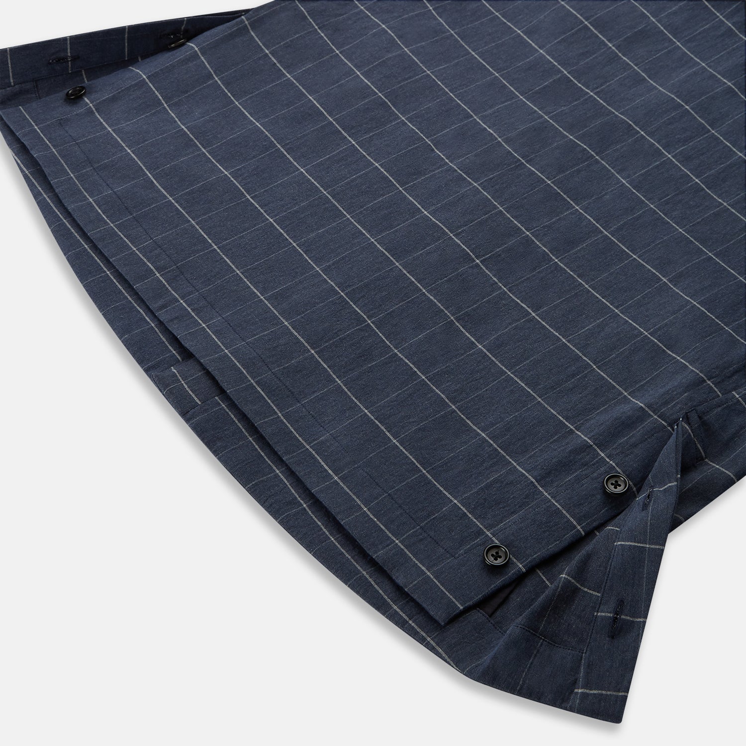 View 5 of product The Turnbull & Asser Royal Blue Check Hampstead Overshirt features a white windowpane pattern, long sleeves, two front pockets, and a chest pocket, displayed on a plain white background for an elegant classic look.