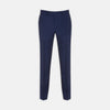 View 1 of product Turnbull & Asser Blue Wool Trousers feature a tailored fit, button and zip closure, front creases, and belt loops, shown on a flat white background.