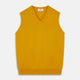 The Gold Ifor Cashmere Slipover by Turnbull & Asser is a sleeveless, V-neck knit in bright mustard yellow, made in Scotland and shown laid flat against a white background.
