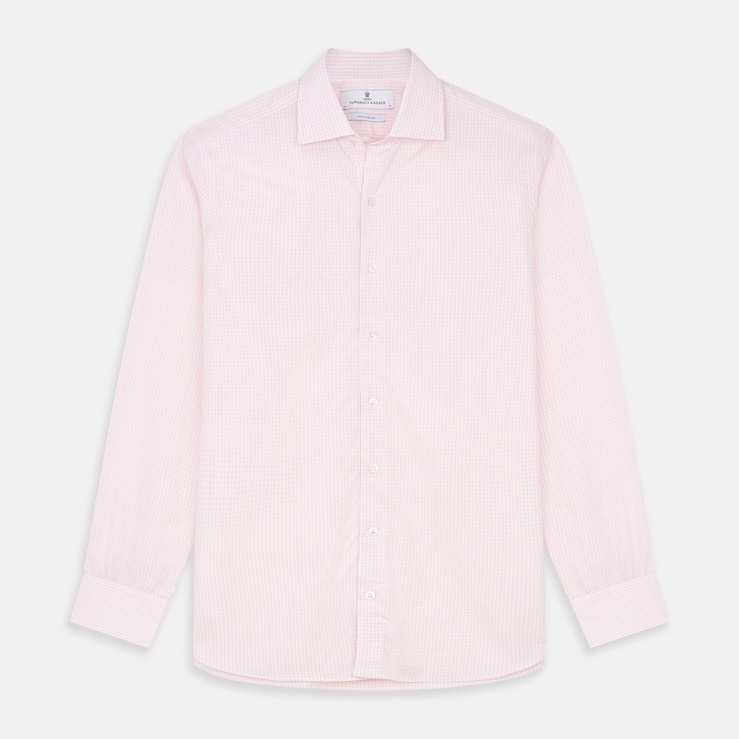 View 1 of product The Turnbull & Asser Pink Windowpane Check Shirt features long sleeves, a button-down front, pointed collar, and buttoned cuffs—an elegant addition to any formal shirt collection.