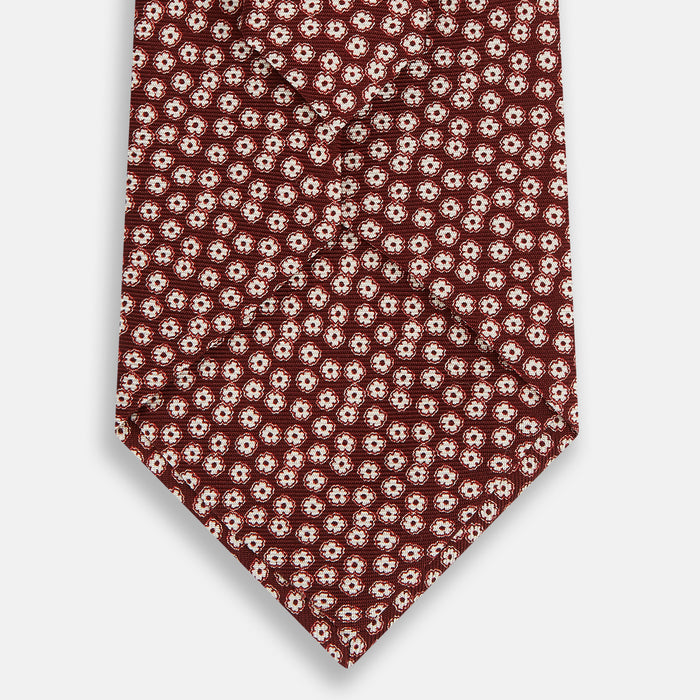 Burgundy Flower-Patterned Printed Silk Tie Image 2