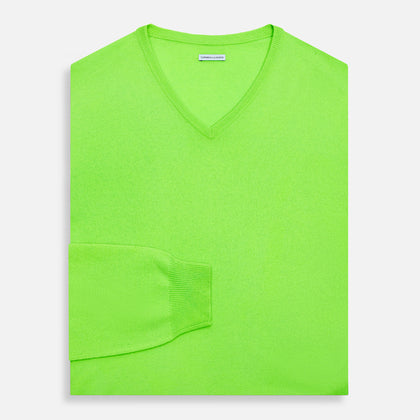 Bright Green Cashmere V-Neck Jumper Image 3