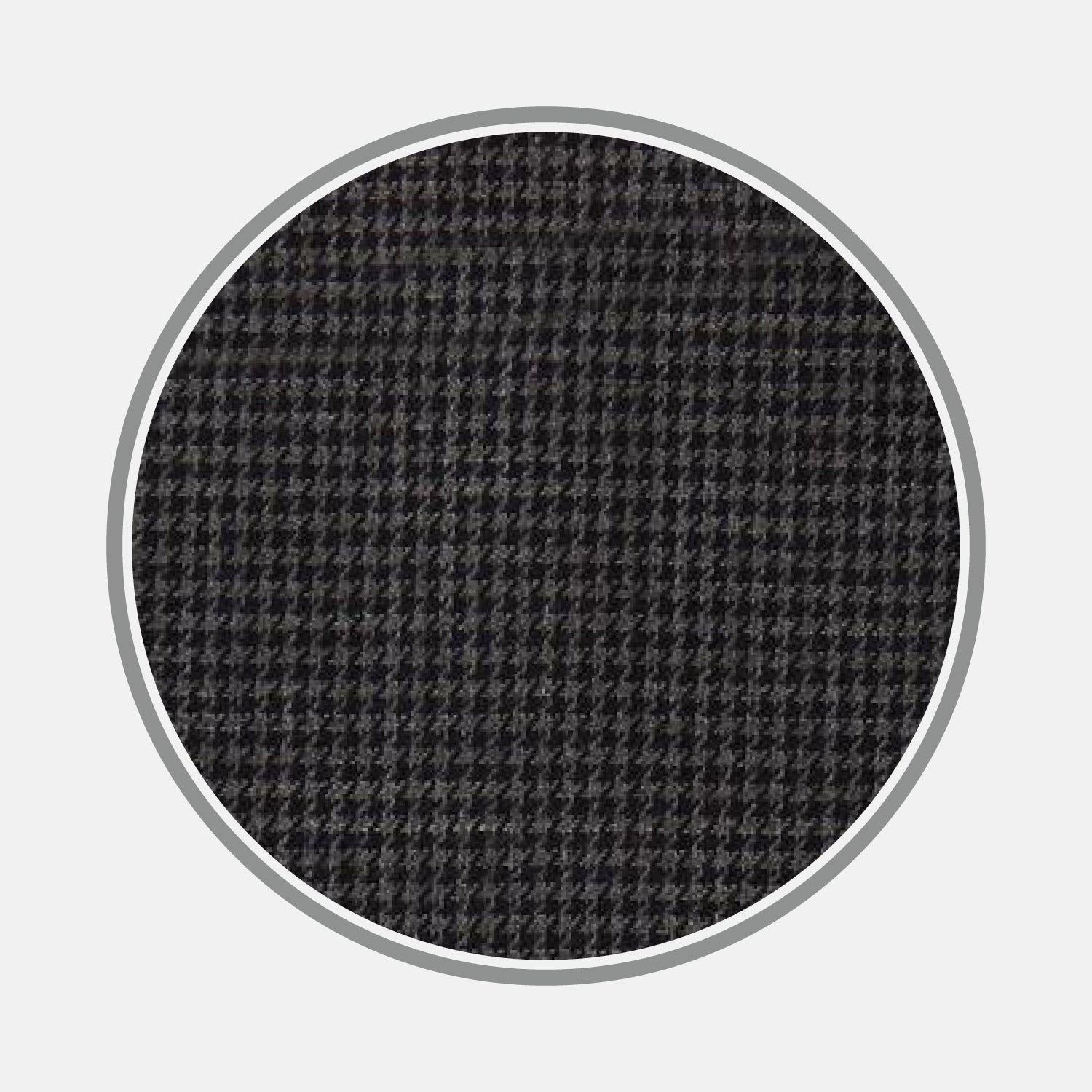 View 1 of product Close-up of Turnbull & Asser's Black Check Cotton Fabric, featuring a small black and gray houndstooth pattern, shown within a circular frame on a plain white background.