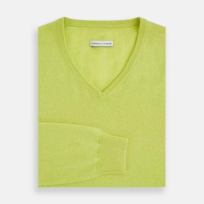 Lemon Green Cashmere V-neck Jumper Image 3
