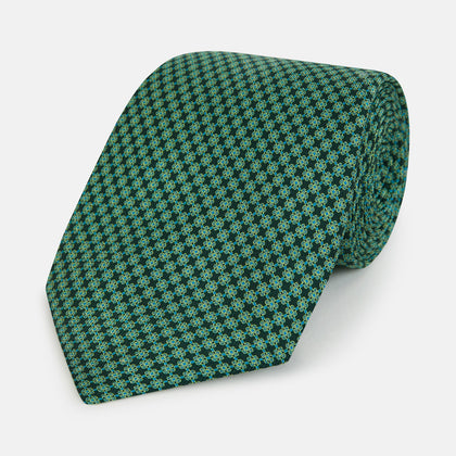 Forest Green Geometric Floral Silk Tie