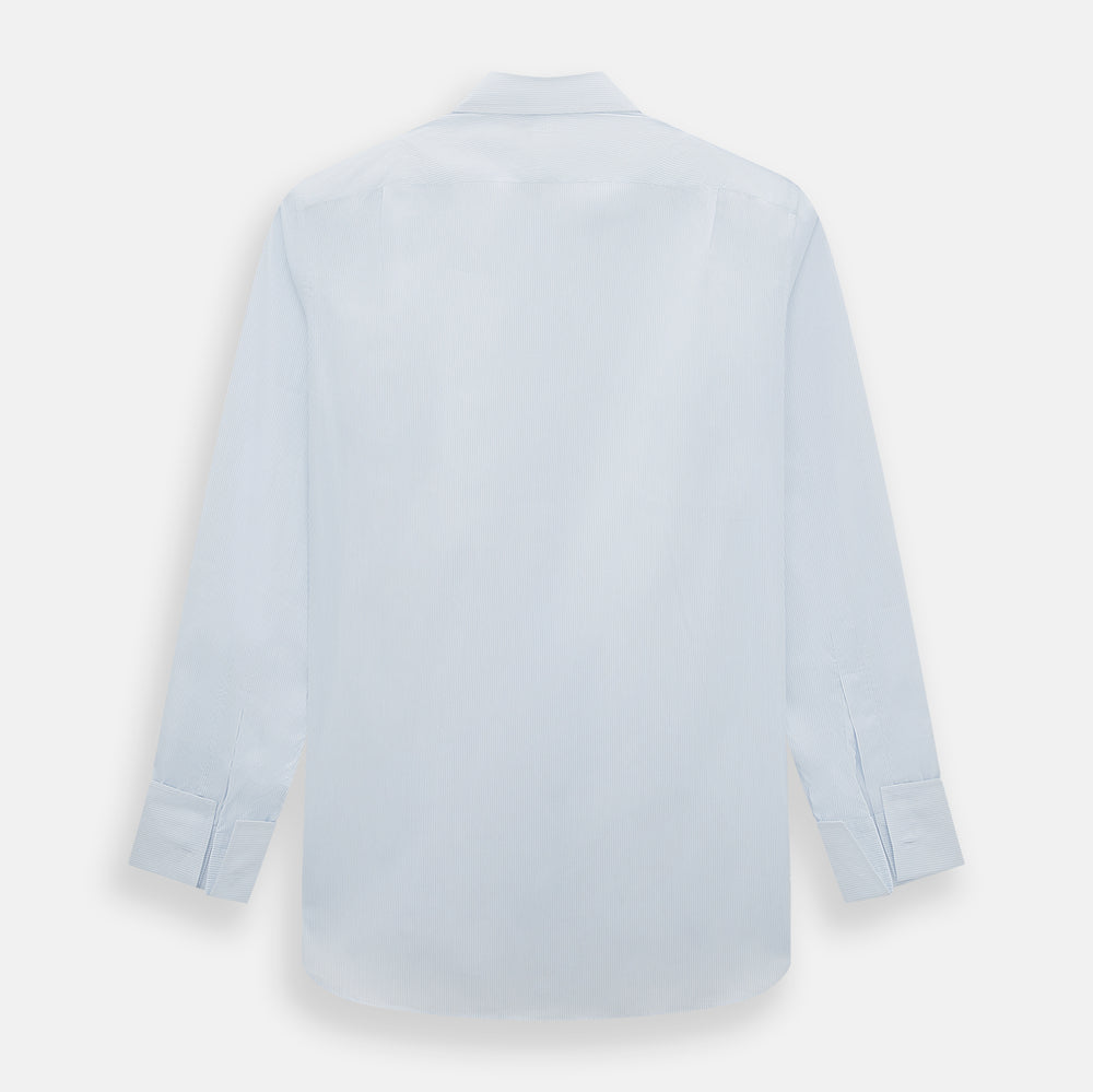 The Turnbull & Asser Blue and White Thin Stripe Shirt features a T&A collar and double cuffs, shown against a plain white background.