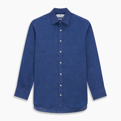 Navy Linen Mayfair Shirt Image 6