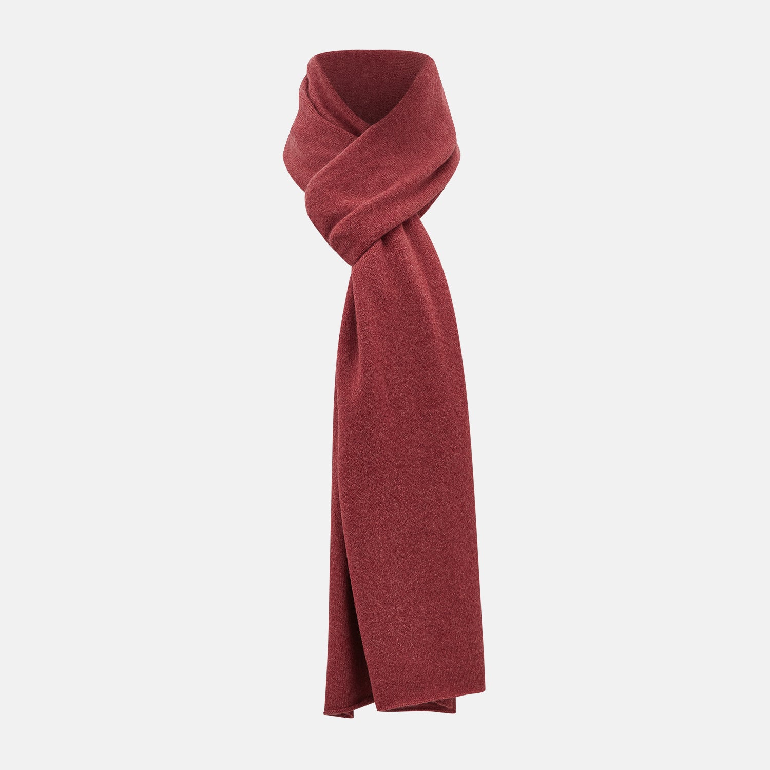 View 1 of product The Turnbull & Asser Plain Antique Pink Cashmere Knitted Scarf is neatly folded and knotted against a plain white background.