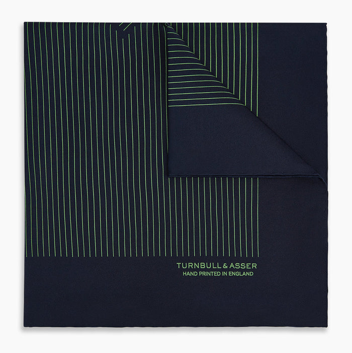 Navy and Fern Green Stripe Silk Pocket Square Image 4