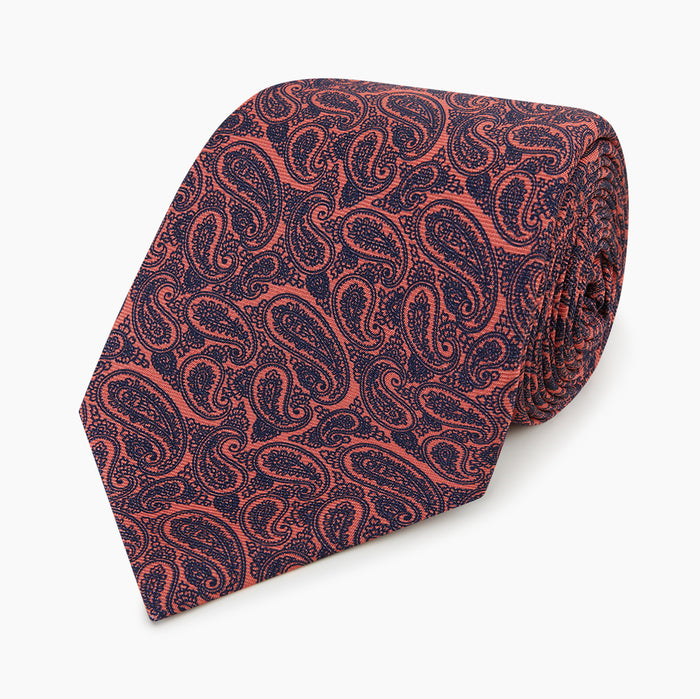 Orange Paisley Printed Silk Tie Image 4