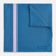 The Turnbull & Asser Blue and Lilac Stripe Silk Pocket Square features blue silk with white pinstripes, a bold lilac stripe near the edge, a turned-up corner revealing the reverse, and the brand name displayed in the bottom right.