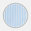 View 1 of product A close-up of Turnbull & Asser’s Light Blue Bengal Stripe Cotton Fabric shows its light blue and white vertical stripes pattern inside a gray circular frame on a white background.