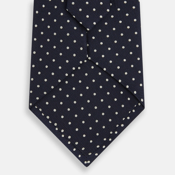 Silver and Navy Micro Dot Silk Tie Image 2