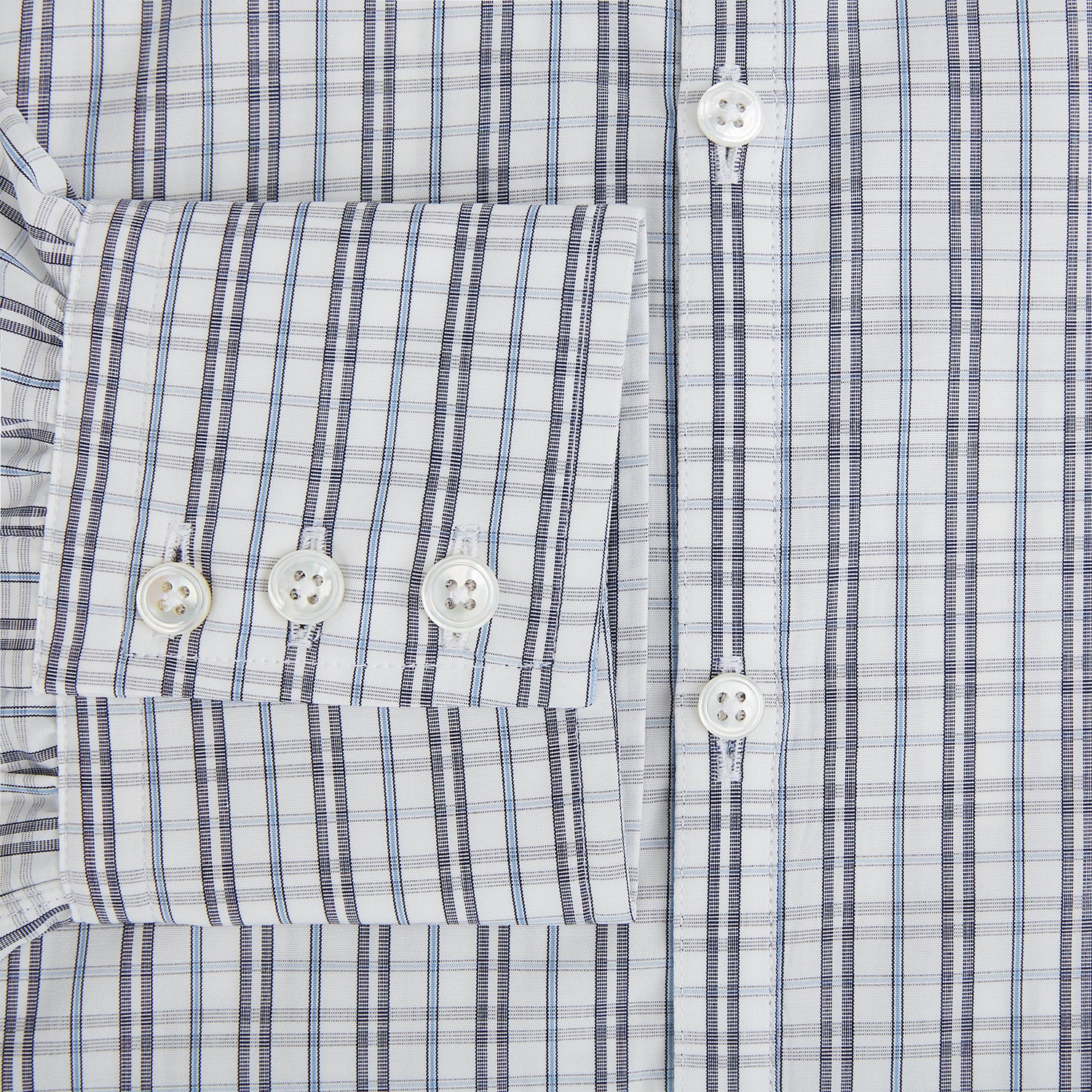 View 4 of product The Turnbull & Asser Navy and Blue Multi Tattersall Westminster Shirt features long sleeves, a button-down style, and a Turnbull collar in a blue and gray check pattern on white, laid flat against a white background.