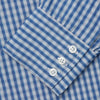 View 3 of product The Turnbull & Asser Navy Multi Check Cotton Regular Fit Mayfair Shirt features long sleeves, button-down front, collar, and buttoned cuffs in a navy and white check pattern, shown against a plain white background.