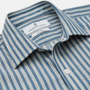 View 2 of product Turnbull & Asser’s Pale Blue Multi Stripe Weekend Fit Wool Shirt features a Derby collar, 1-button cuffs, and a chest pocket—ideal for casual layering. Shown laid flat on a white background for easy styling.
