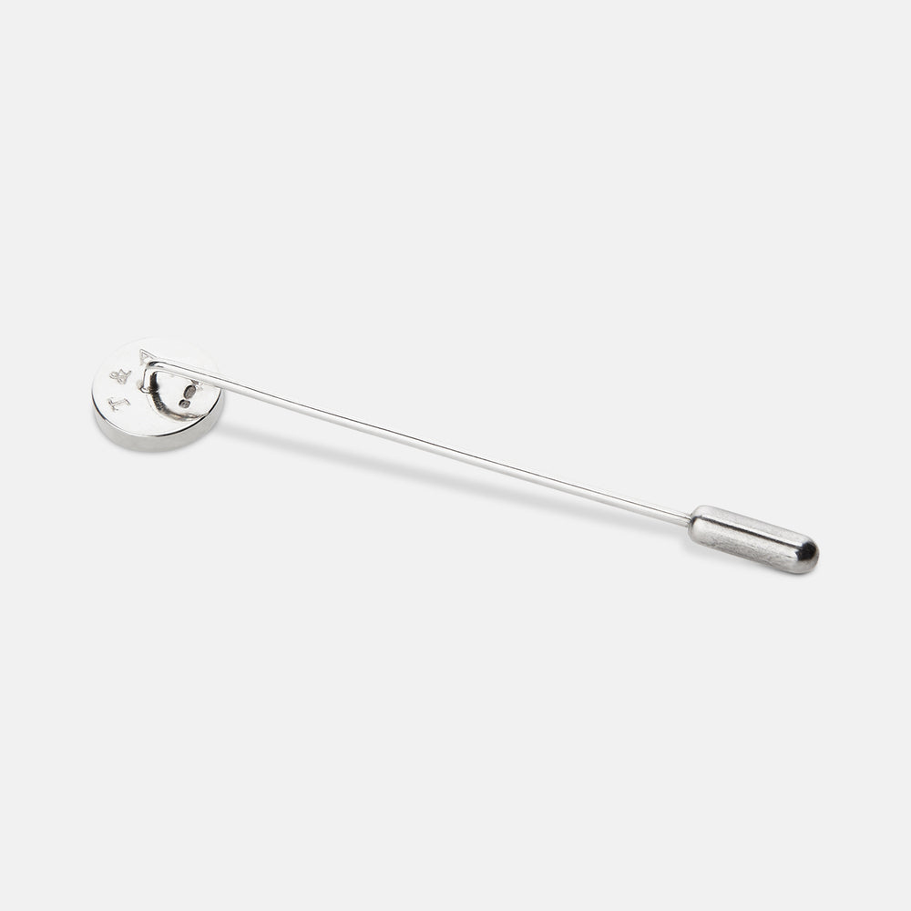 The Turnbull & Asser Sterling Silver White Tie Pin features a button-shaped end with a small cylindrical cap, shown on a white background.