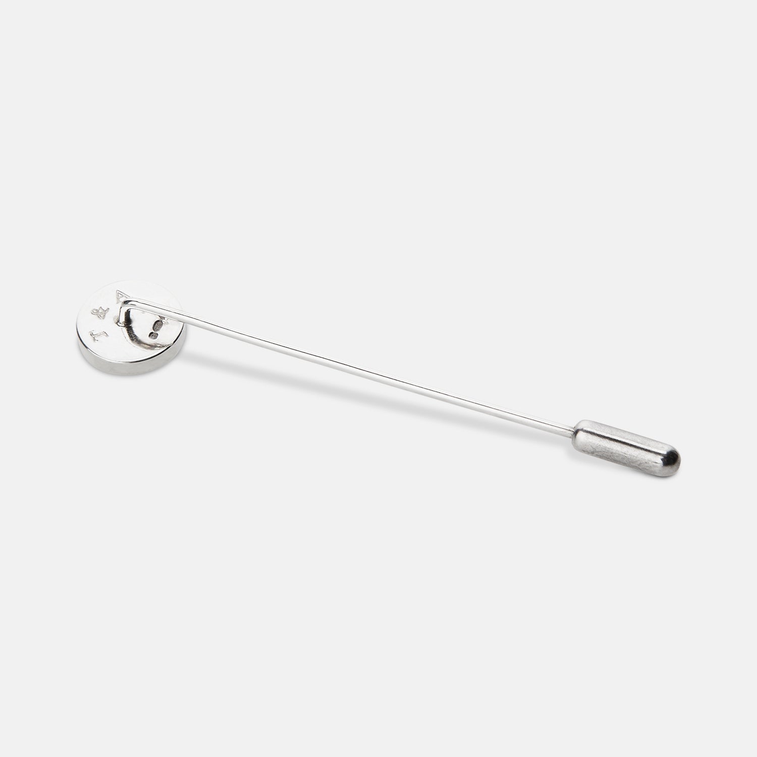 View 3 of product The Turnbull & Asser Sterling Silver White Tie Pin features a button-shaped end with a small cylindrical cap, shown on a white background.