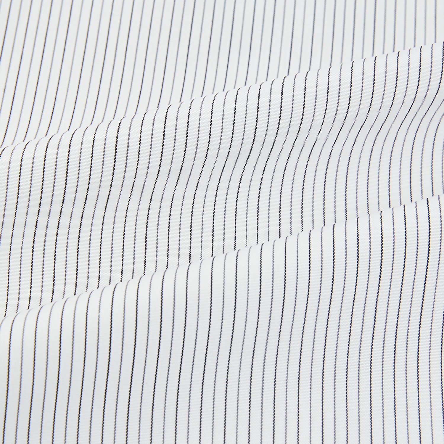 View 6 of product The Turnbull & Asser Midnight Blue and Grey Fine Stripe Mayfair Shirt features long sleeves, pure cotton fabric, a pointed collar, button-down front, and buttoned cuffs—ideal for formal wear.