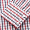 View 2 of product The Turnbull & Asser Navy and Red Check Cotton Regular Fit Mayfair Shirt features a classic T&A collar and long sleeves, shown laid flat on a white background.