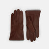 View 1 of product Turnbull & Asser's Dark Chocolate/Grey Cashmere-Lined Hairsheep Leather Gloves are shown on a white background, with one glove displaying the palm and the other the back.